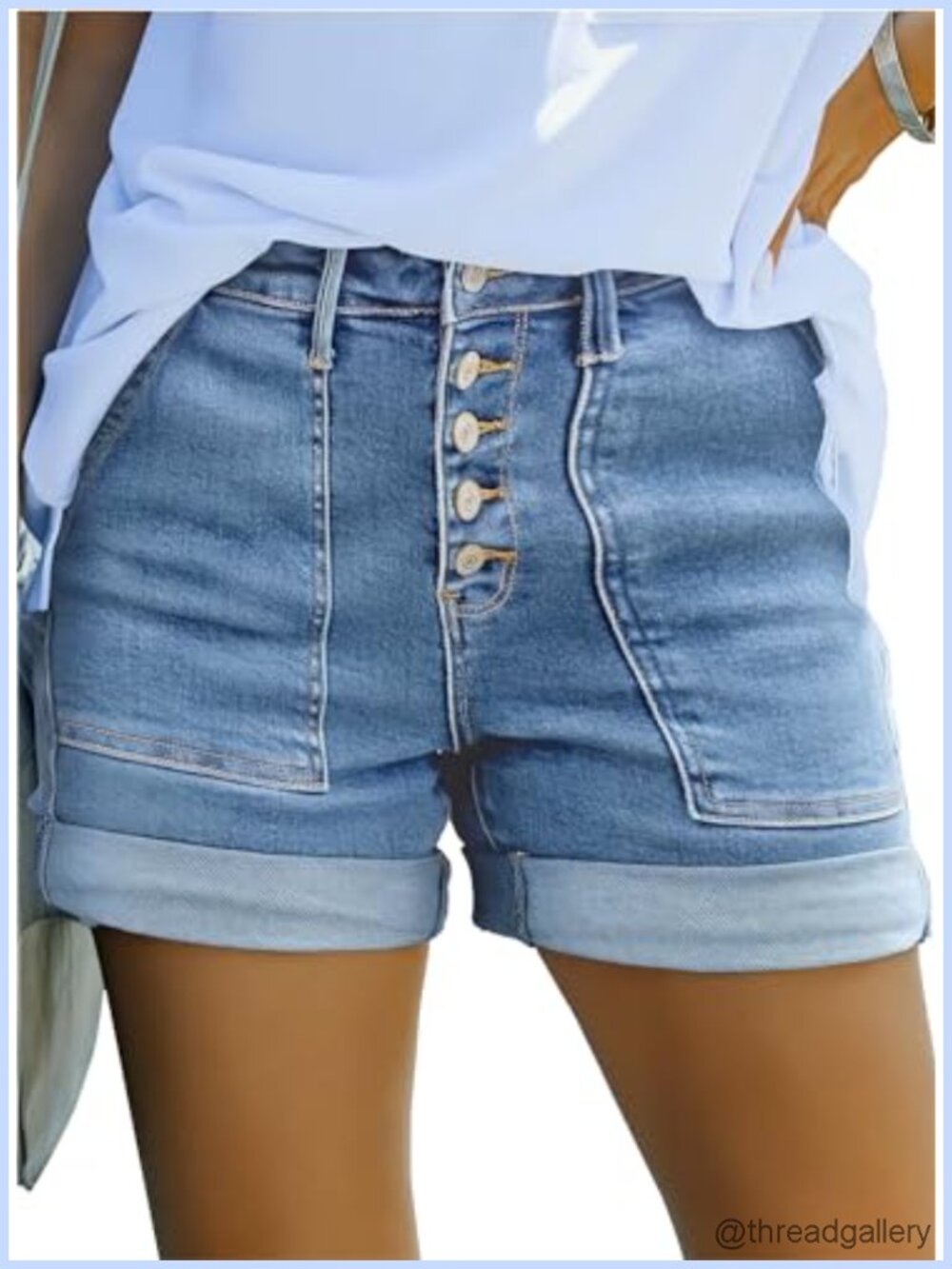High Waisted Button Fly Stretch Denim Jean Shorts